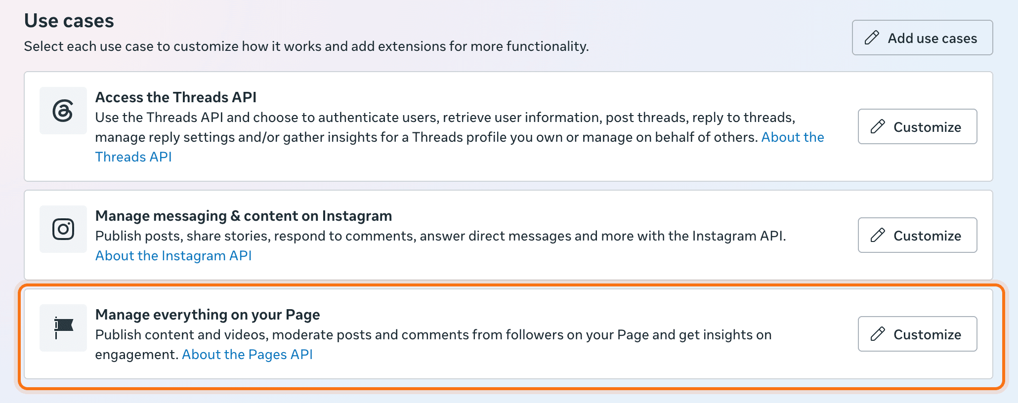 The Manage everything on your Page use case