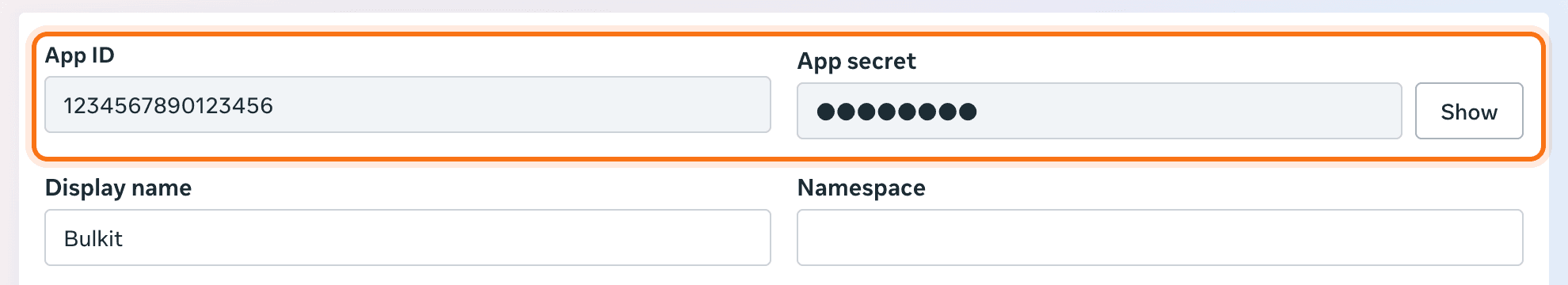 The App ID and App secret under App settings, Basic