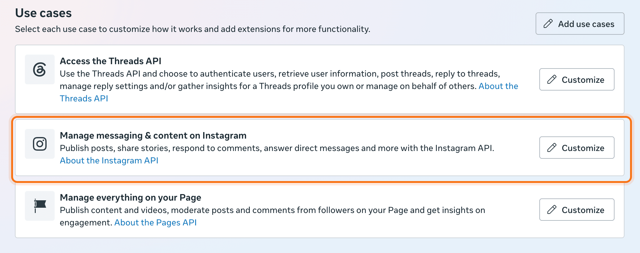 The Manage messaging & content on Instagram use case