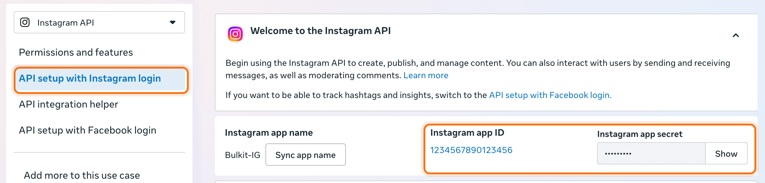 The Instagram app ID and Instagram app secret