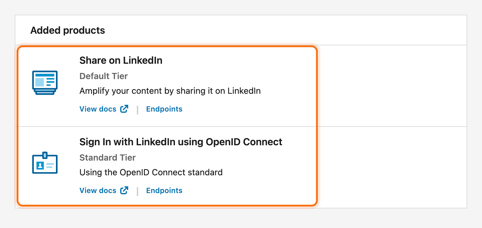 Share on LinkedIn and Sign In with LinkedIn using OpenID Connect under Added products