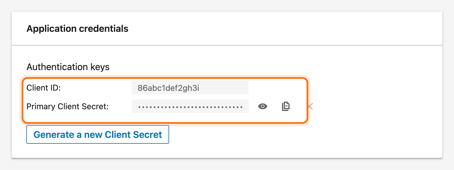 The Client ID and Primary Client Secret on the Auth tab