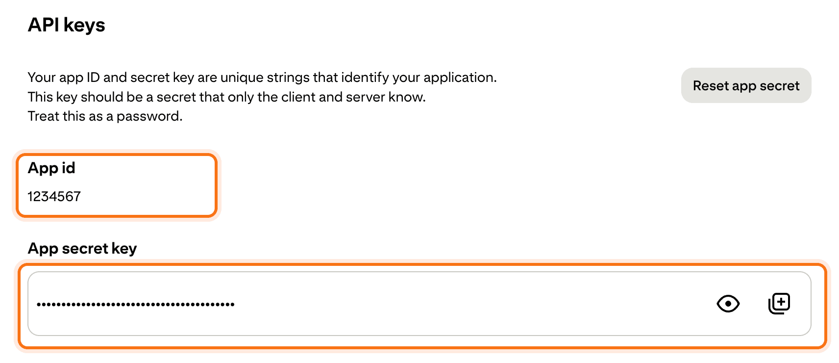The App id and App secret key