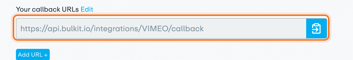 The Bulkit redirect URL under Your callback URLs